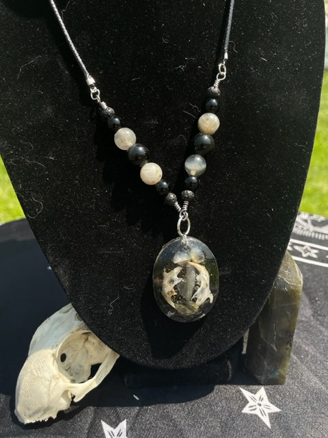 Rodent Jaw Bones & Labradorite Crystal Necklace (Oval)