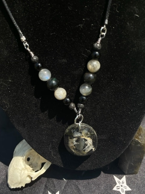Rodent Jaw Bones & Labradorite Crystal Necklace (Oval)
