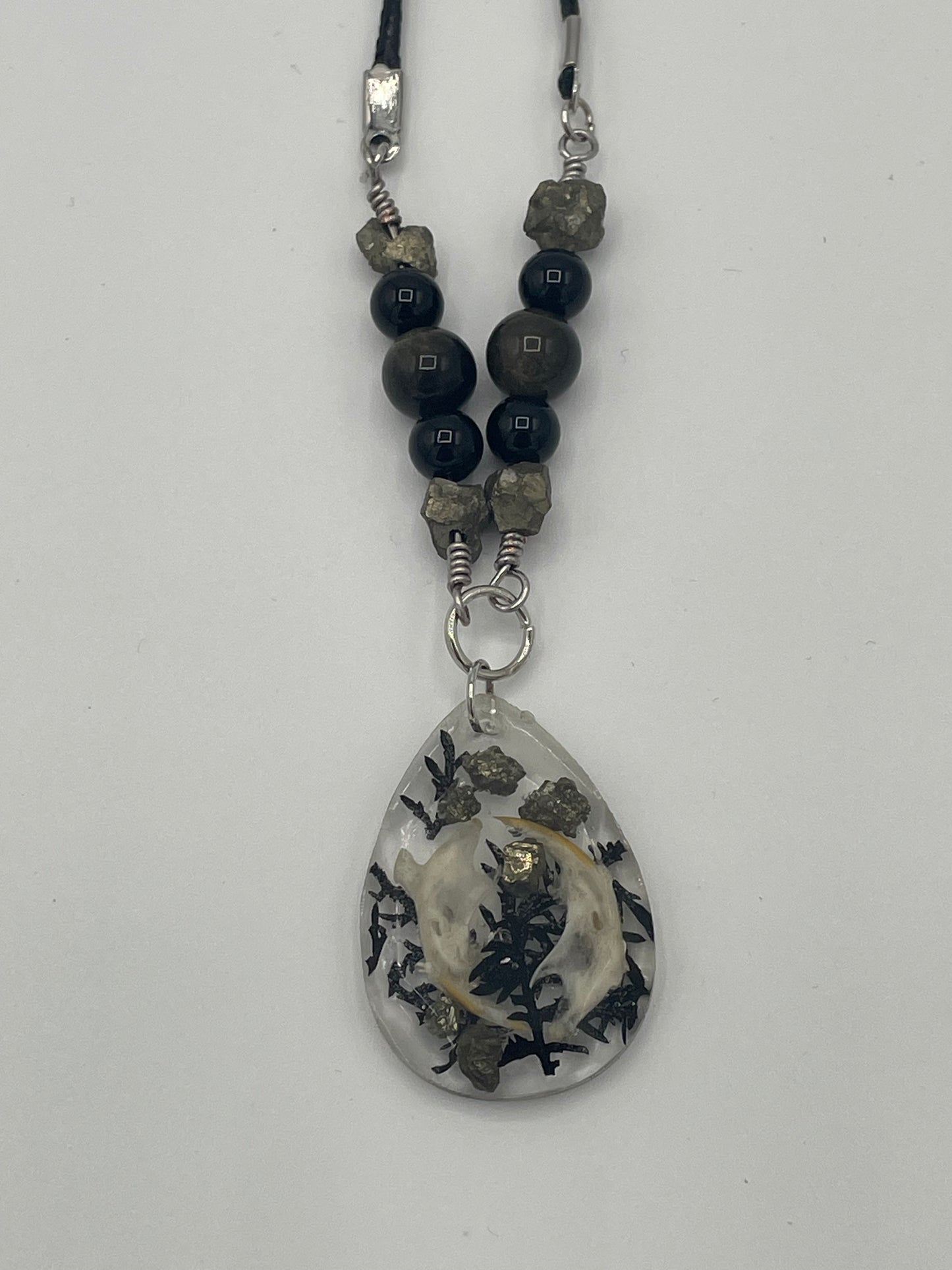 Rodent Jawline & Pyrite Crystal Necklace