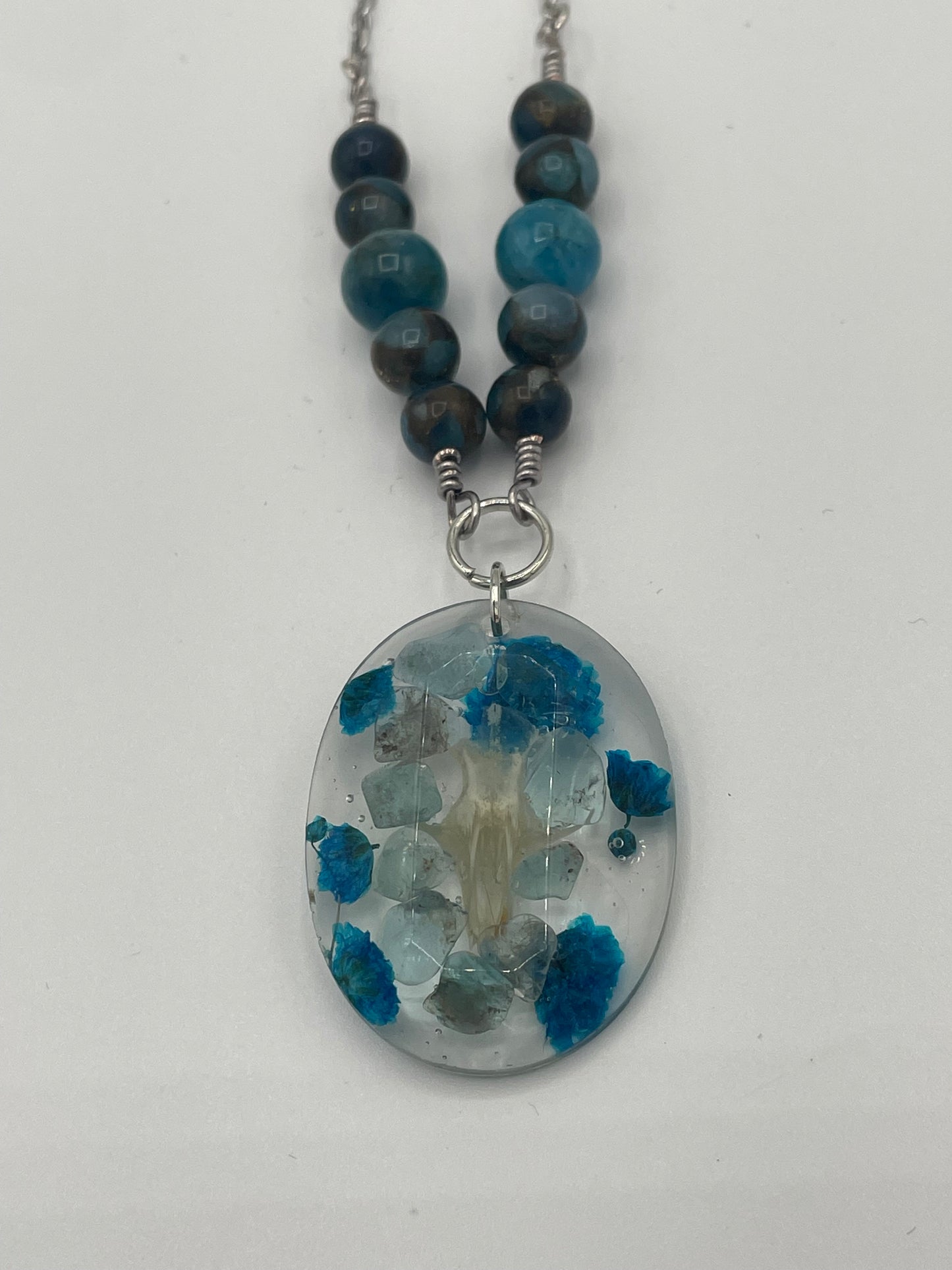 Rodent Skull & Blue Apatite Crystal Necklace
