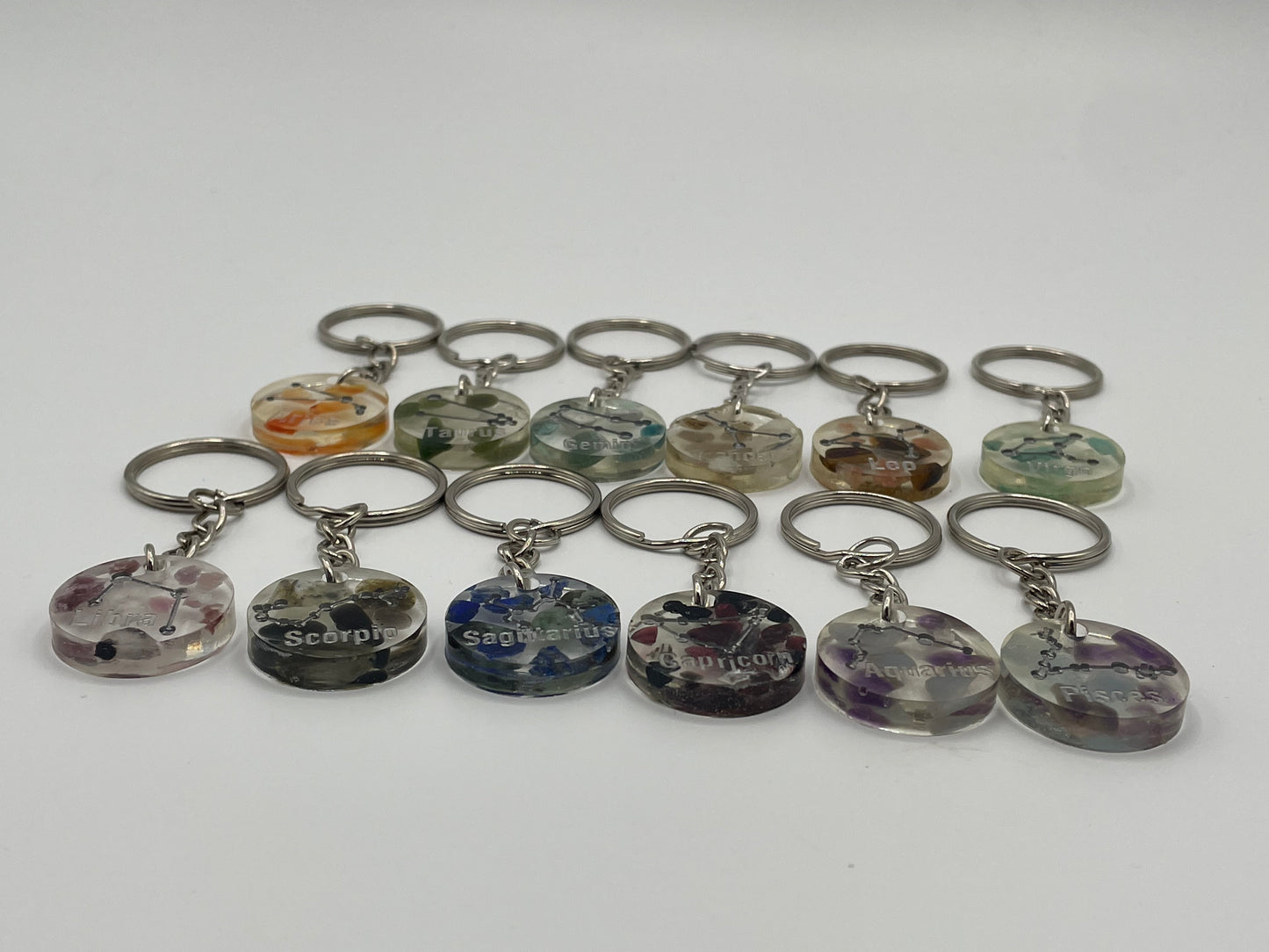 Zodiac Resin Keychains w/ Crystal Chips