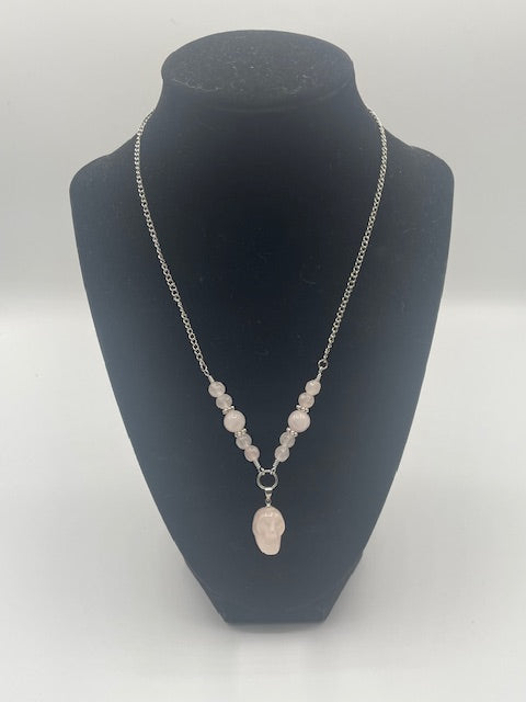 Rose Quartz Skull Necklace