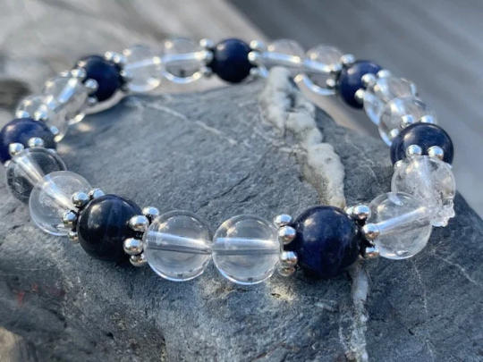 Blue Sodalite & Clear Quartz Beaded Gemstone Bracelet