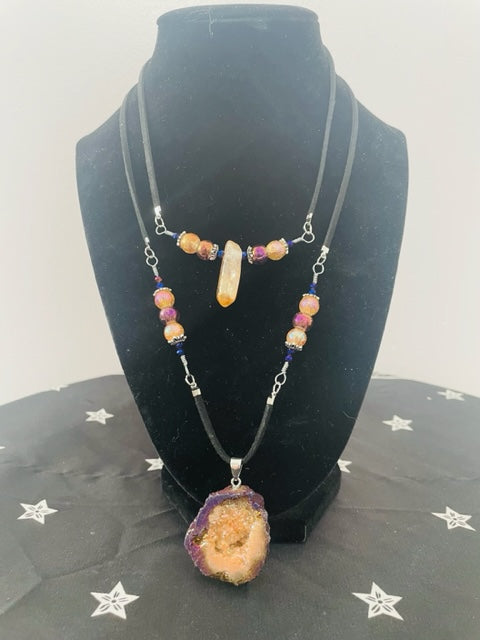 Amber Geode Crystal Layered Necklace