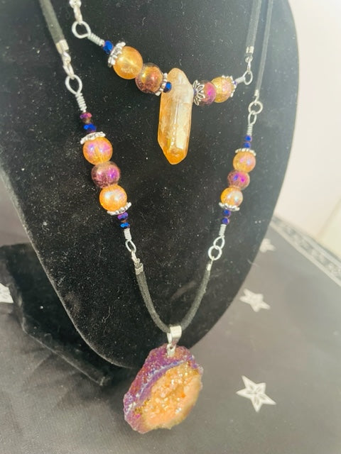 Amber Geode Crystal Layered Necklace