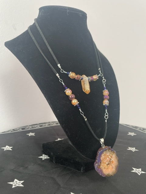 Amber Geode Crystal Layered Necklace