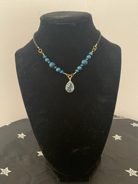 Blue Druzy Agate Choker Necklace