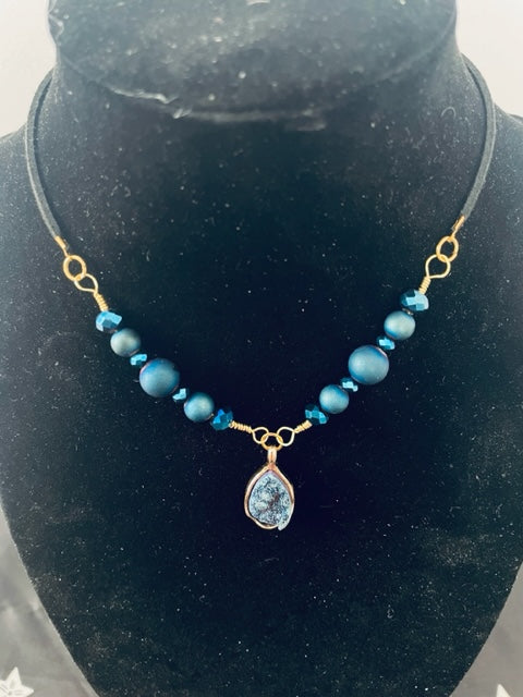 Blue Druzy Agate Choker Necklace