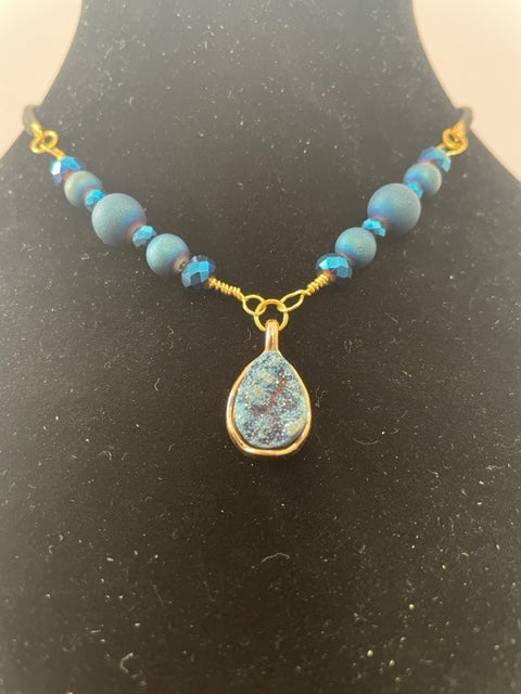Blue Druzy Agate Choker Necklace