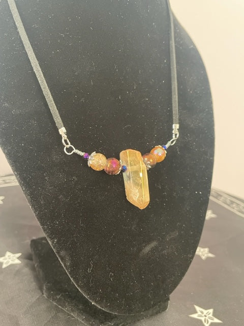 Aura Amber Crystal Pendant Necklace