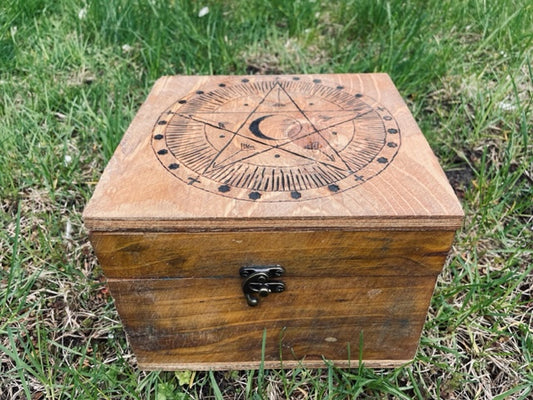 Wood Burned Star & Moon Box
