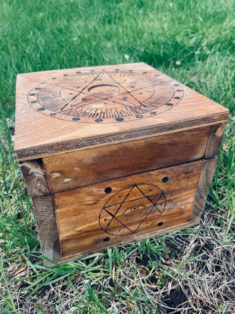 Wood Burned Star & Moon Box