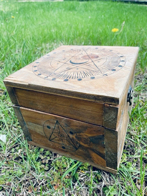 Wood Burned Star & Moon Box