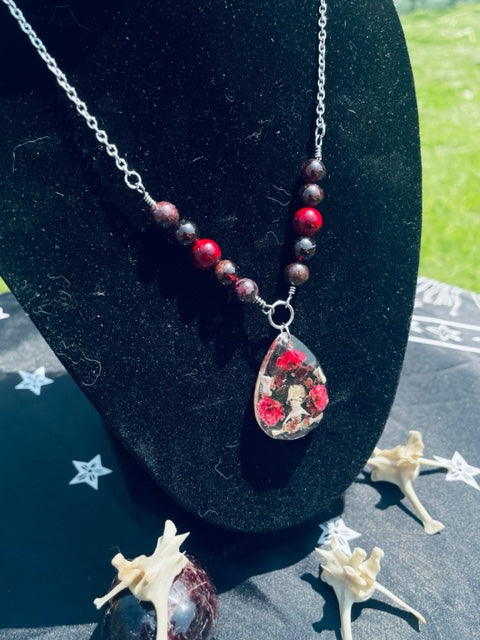 Rodent Spine Bones & Garnet Crystal Necklace