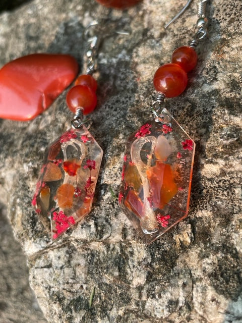 Rodent Hip Bones & Carnelian Crystal Earrings