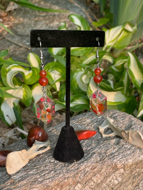 Rodent Hip Bones & Carnelian Crystal Earrings