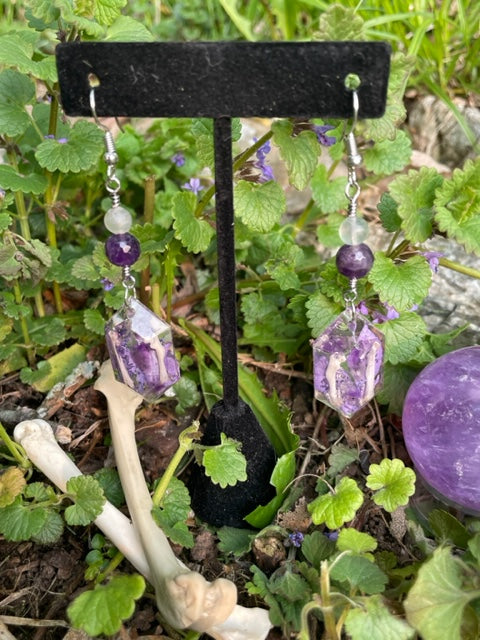 Rodent Leg Bones & Amethyst Crystal Earrings