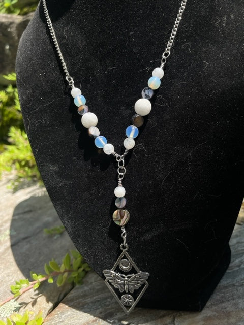 Moth Moonstone & Abalone Shell Necklace