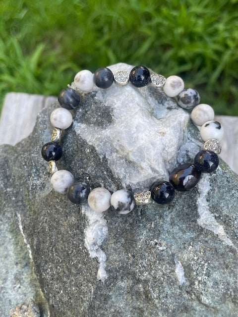 Zebra Jasper & Blue Goldstone Bracelet