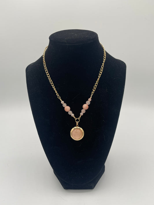 Rose Quartz Locket Pendant Necklace (Gold)