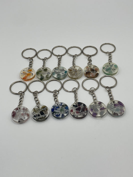 Zodiac Resin Keychains w/ Crystal Chips