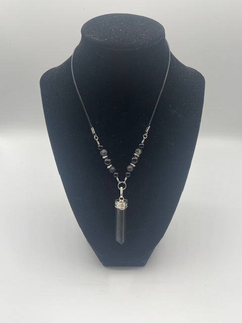 Black Tourmaline Pendant Necklace (Black Cord)