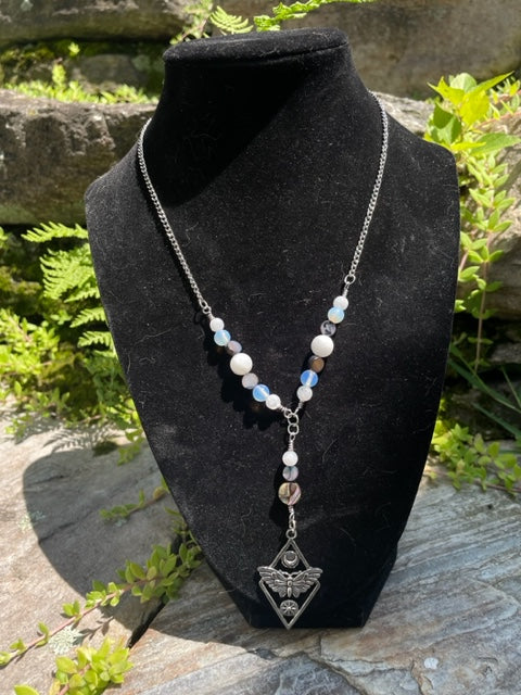 Moth Moonstone & Abalone Shell Necklace