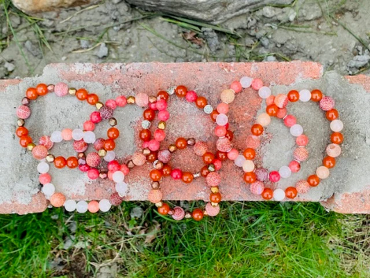 Pink, Red, & Clear Quartz with Cracked Agate Beaded Bracelet Collection