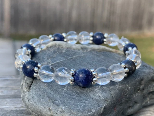 Blue Sodalite & Clear Quartz Beaded Gemstone Bracelet