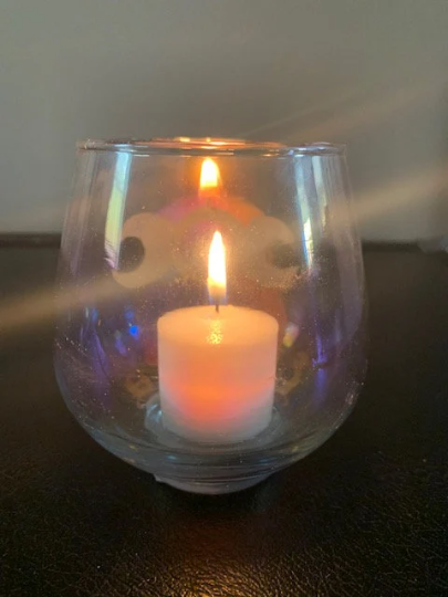 Triple Moon Multi Colored Glass Candle Holder