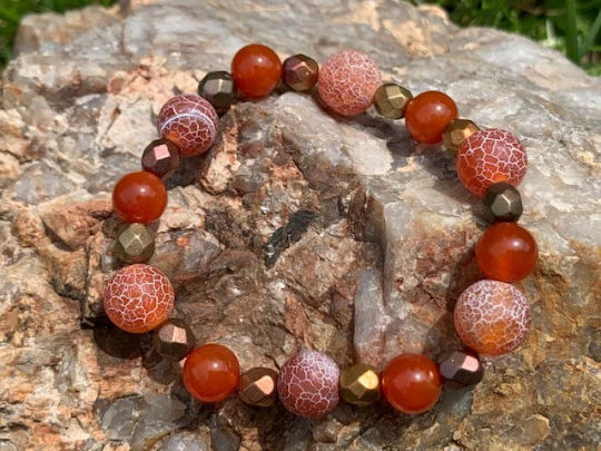 Pink, Red, & Clear Quartz with Cracked Agate Beaded Bracelet Collection
