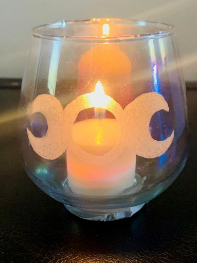 Triple Moon Multi Colored Glass Candle Holder