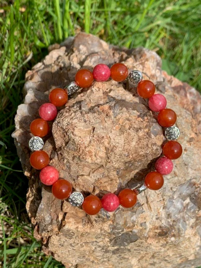 Pink, Red, & Clear Quartz with Cracked Agate Beaded Bracelet Collection