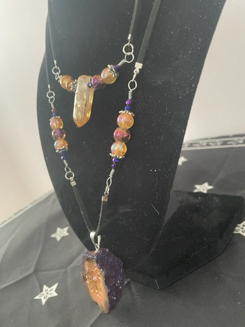 Amber Geode Crystal Layered Necklace